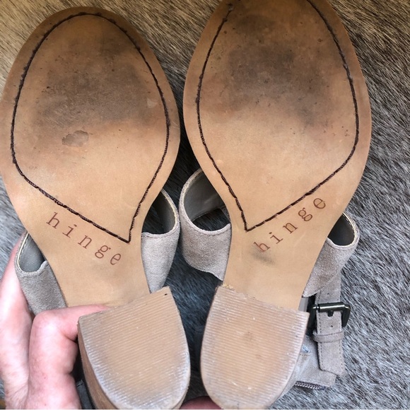 Hinge tan genuine suede block heel open toe sandal w ankle details zip back 6 - Picture 7 of 8